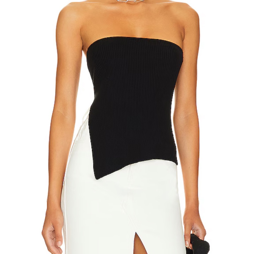 SNDYS (Revolve) Novalie Top in Black Strapless Ribbed Top Side Slit